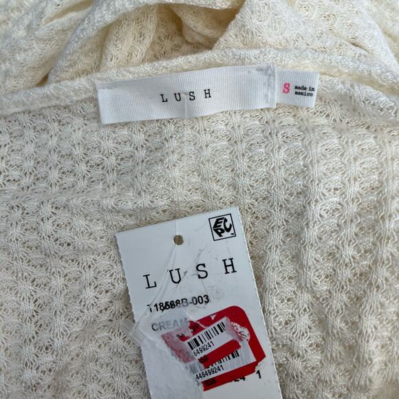 Lush Cream Waffle Knit Tie Front Peplum Babydoll Top Oversized Small/Medium NWT - Picture 4 of 13